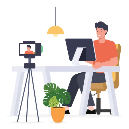 Male Influencer Working at office  Illustration