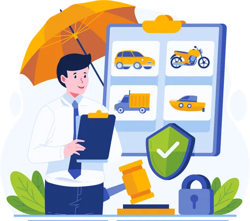 A Male Insurance Agent Holding A Clipboard With A Paper Document Policy Vehicle Insurance Concept Illustration Illustration