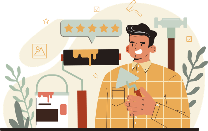 Male interior designer getting five stars rating  Illustration