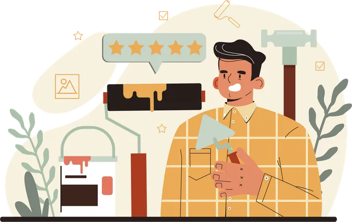 Male interior designer getting five stars rating  Illustration