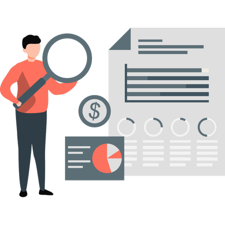 Male investigating officer standing next to graphical charts  Illustration