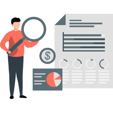 Male investigating officer standing next to graphical charts  Illustration