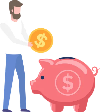 Male Investor Vector Isolated Person With Money Gold Coin Of United States Businessman Investor With Financial Ass Investment In Piggy Flat Style Illustration