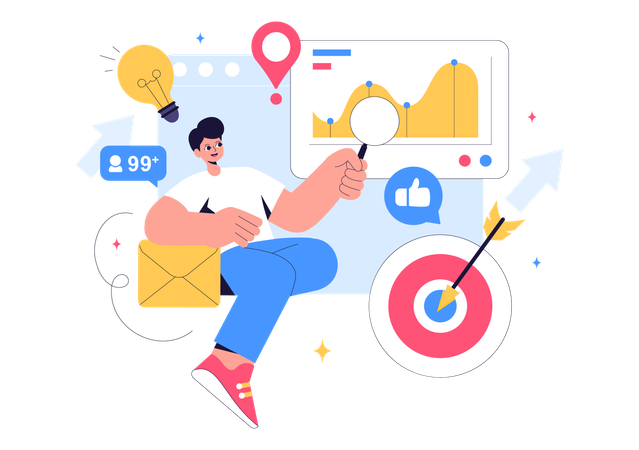 Male Investor Doing Market Analysis  Illustration