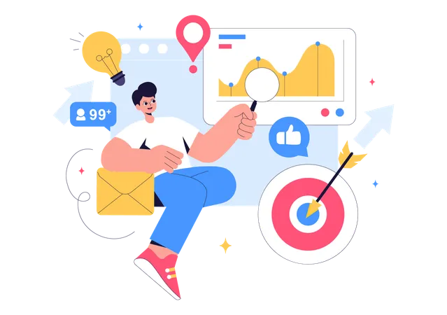 Male Investor Doing Market Analysis  Illustration