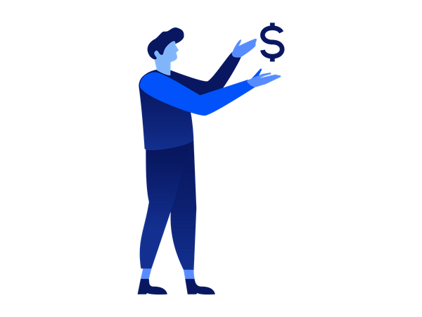 Male investor holding money in his hand Illustration
