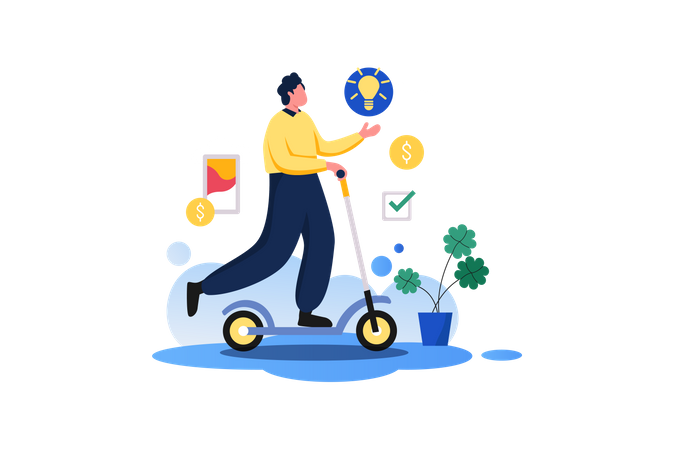 Male Investor Riding Scooter  Illustration