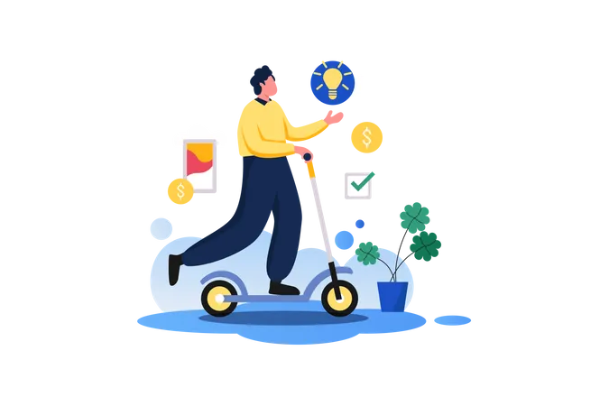 Male Investor Riding Scooter  Illustration