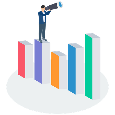Male Investors look at spyglass  Illustration