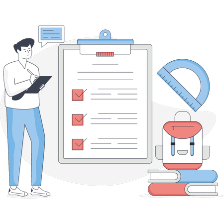 Male is doing exam preparation  Illustration