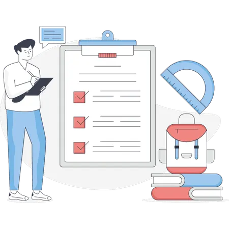 Male is doing exam preparation  Illustration