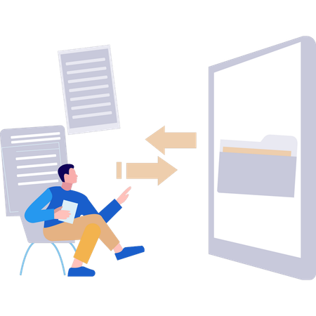 Male is looking at the conversion of folder into document  Illustration