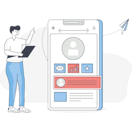 男性がユーザープロフィールを指している  イラスト