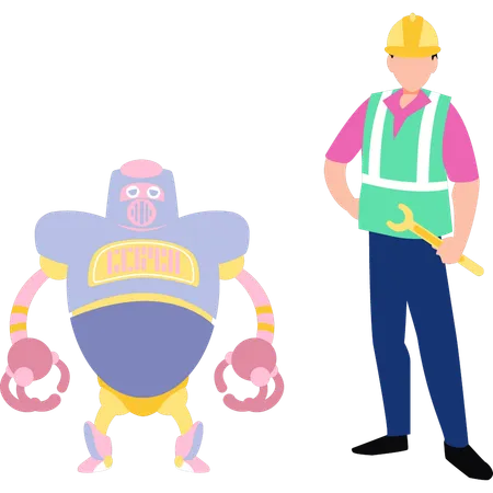 Male is repairing robot  Illustration