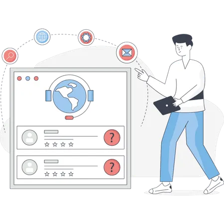男性が顧客サービスを行っている  イラスト