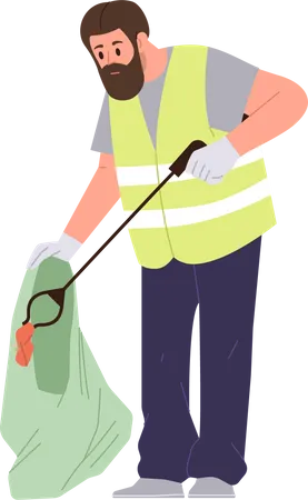 Male janitor collecting and sorting organic food waste for recycling  Illustration