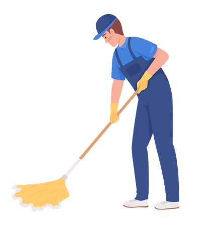 Male janitor properly mopping floor Illustration