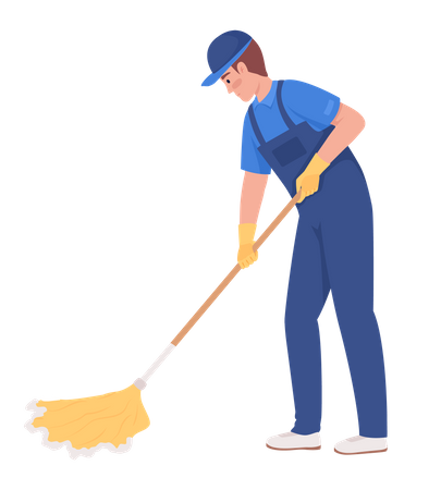 Male janitor properly mopping floor  Illustration