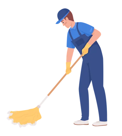 Male janitor properly mopping floor  Illustration