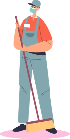Male janitor wearing medical mask Illustration
