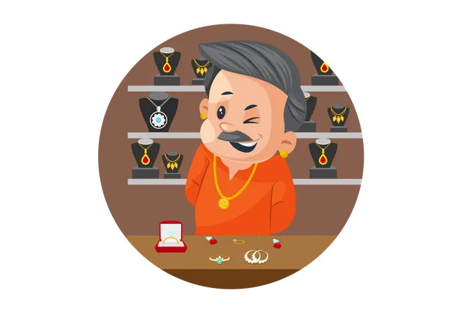 Male Jeweler Winking An Eye  Illustration