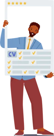 Recruitment Employment Concept Male Character Job Applicant With Paper Resume Apply For Vacant Position In Office Happy Man Candidate With Cv Ready For Interview Cartoon People Vector Illustration Illustration