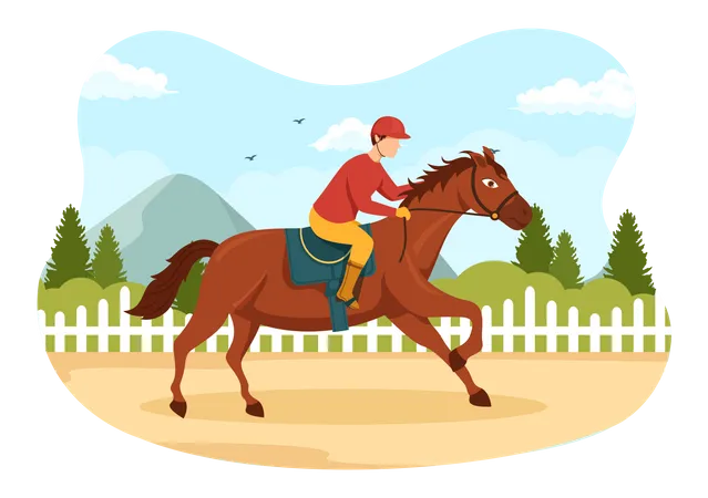 Male jockey riding to horse Illustration