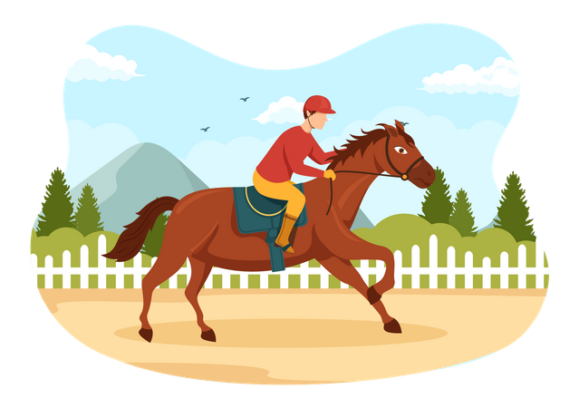 Male jockey riding to horse  Illustration