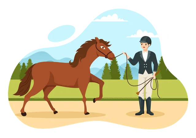 Male jockey train to horse Illustration