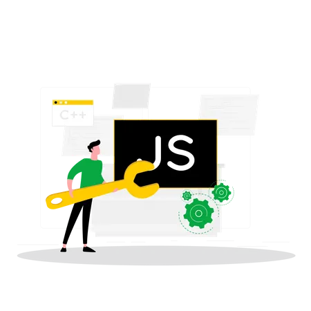 Male JS developer working with javascript  Illustration