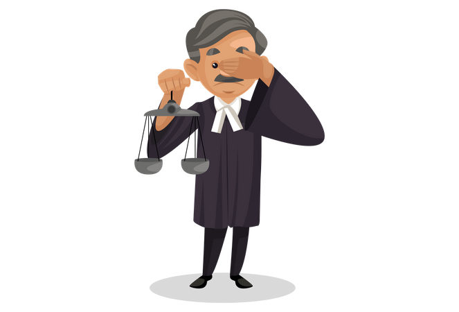 Male judge holding balancing tool in his hand  Illustration