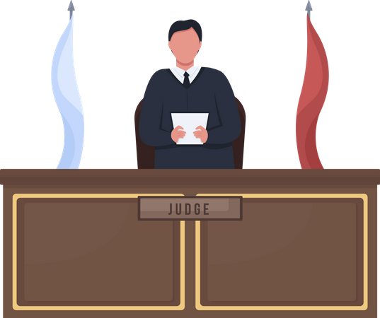 Male judge standing behind podium  Illustration