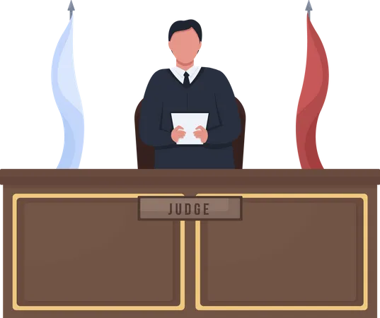 Male Judge Standing Behind Podium Semi Flat Color Vector Character Full Body Person On White Judging Process In Courtroom Isolated Modern Cartoon Style Illustration For Graphic Design And Animation Illustration