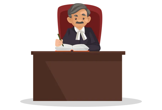 Male judge writing justice in book Illustration