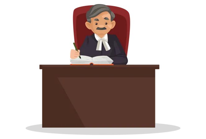 Male judge writing justice in book  Illustration