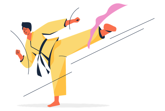 Male judo player kicking Illustration