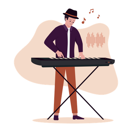 Male keyboardist playing music  Illustration