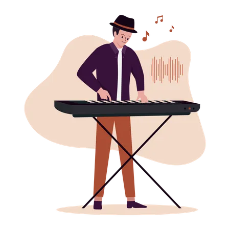 Male keyboardist playing music  Illustration