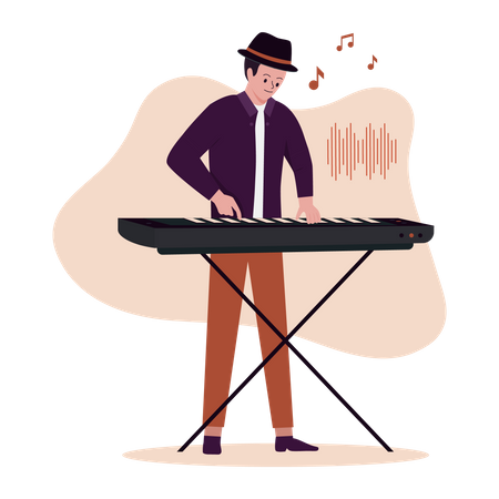 Male keyboardist playing music  Illustration