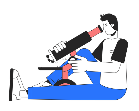 Male lab researcher with microscope  일러스트레이션