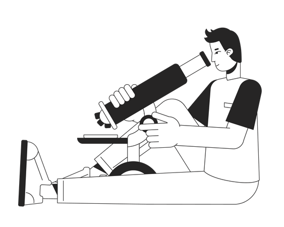 Male lab researcher with microscope  일러스트레이션