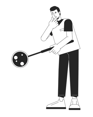 Male lab specialist with magnifying glass  Illustration