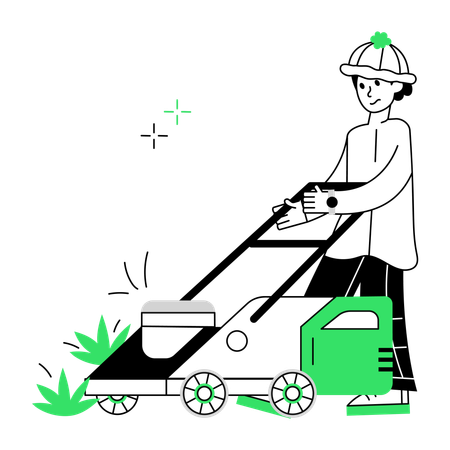 Male Lawn Mower cutting grass in garner  Illustration