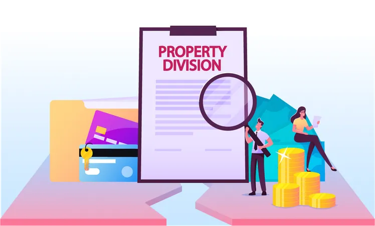 Male Lawyer Reading Property Division Contract  Illustration