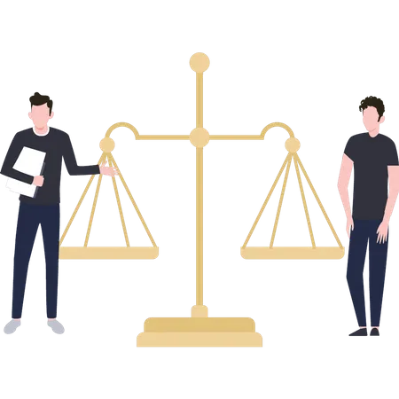 Male lawyer stand near the scales of justice Illustration