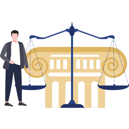 Male lawyer stands near the scale of justice  Illustration