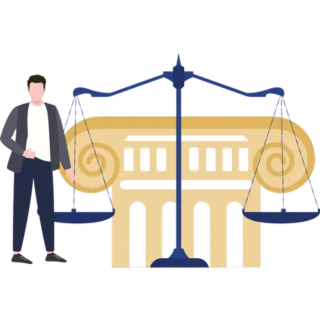 Male lawyer stands near the scale of justice  Illustration