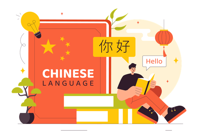 Male Learn Chinese Language  Illustration