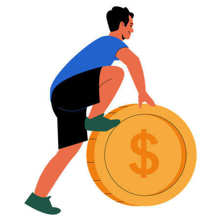 Male Lifting Large Coin  Illustration