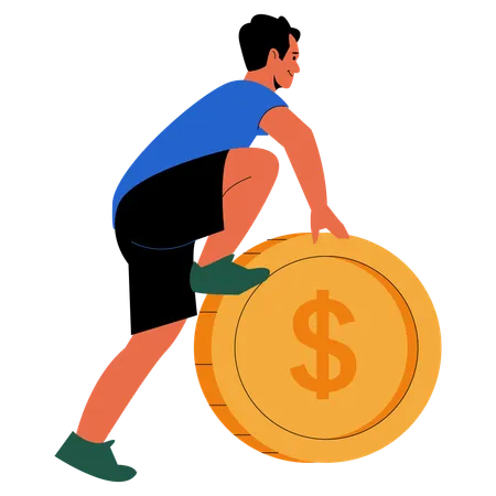 Male Lifting Large Coin  Illustration